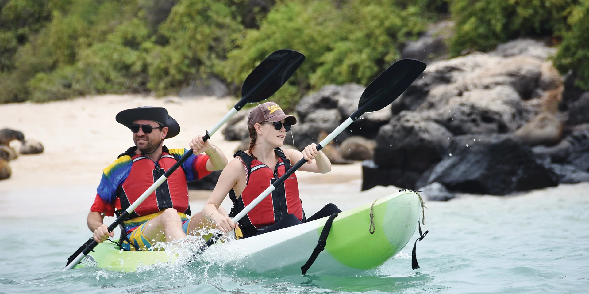 Kayaking through volcanic coastlines