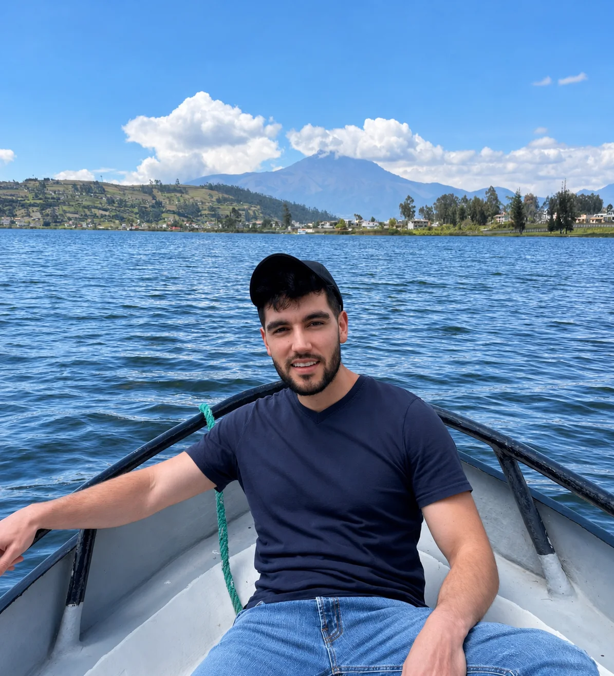 Andrés Meneses on a boat in Galapagos