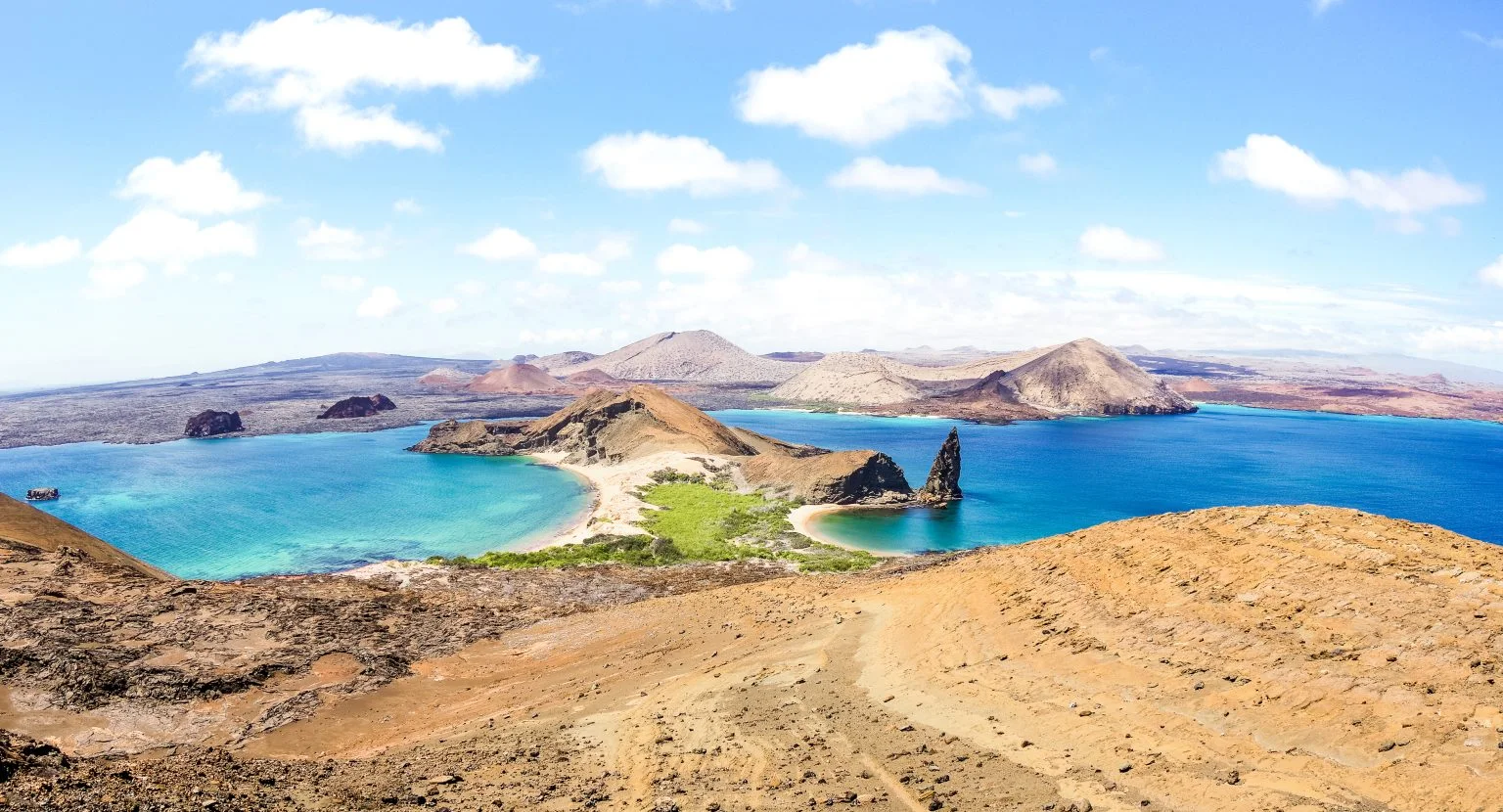 View of Pinnacle Rock from Bartolome Island in the Galapagos