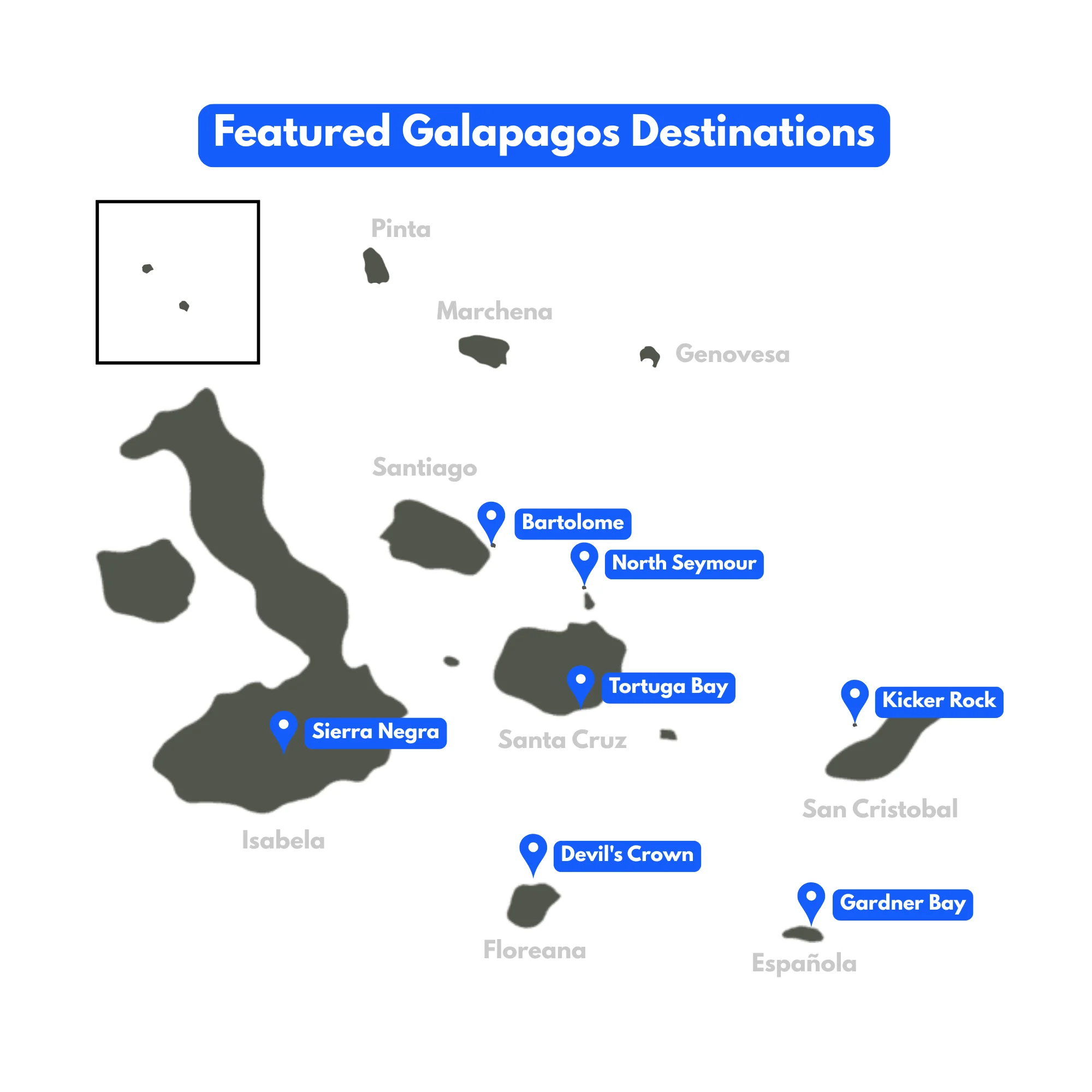 Featured Galapagos destinations map
