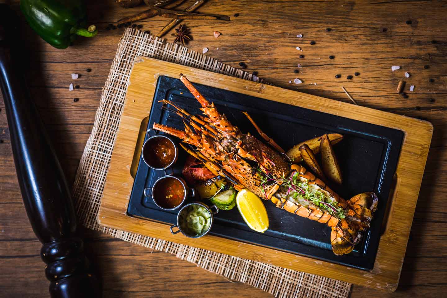 Grilled lobster prepared for a luxury Galapagos dining experience